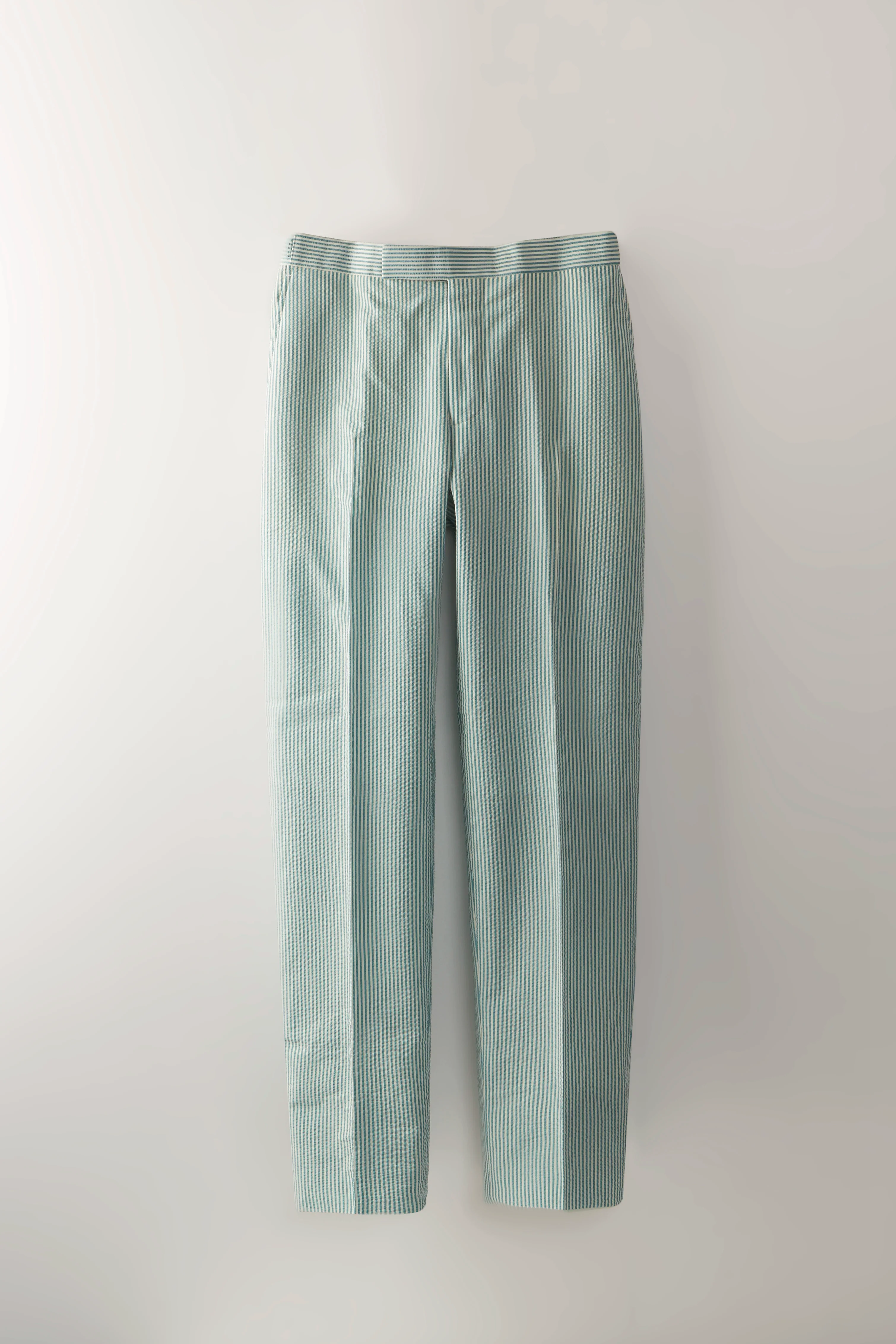 Chapman Trousers – Turquoise Wool & Silk Seersucker