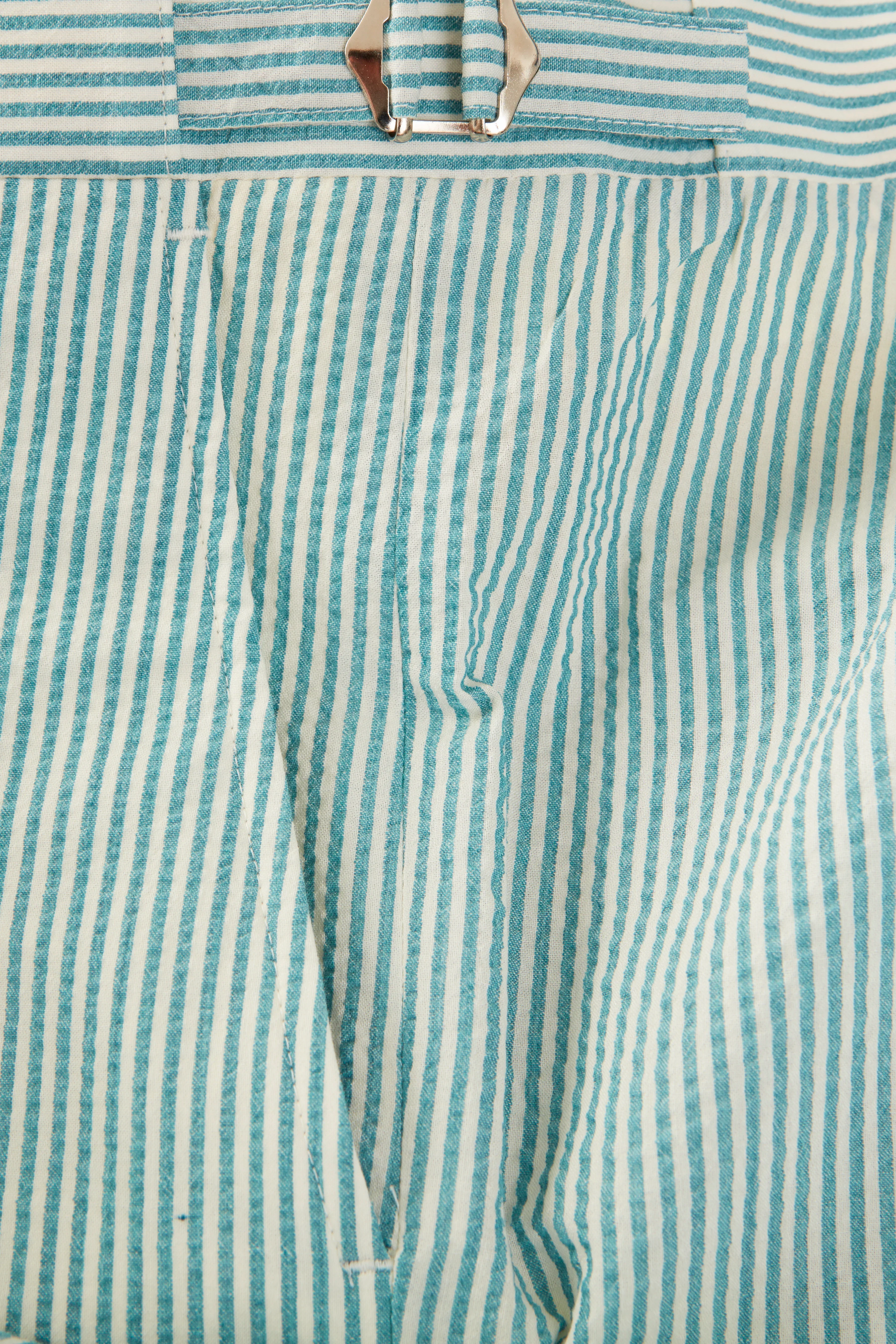 Chapman Trousers – Turquoise Wool & Silk Seersucker - Image 2